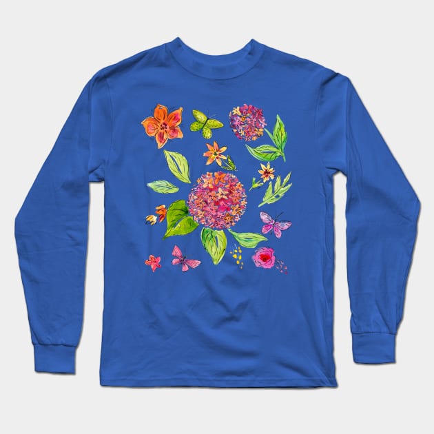 Hydrangea And Wildflowers Long Sleeve T-Shirt by SWON Design